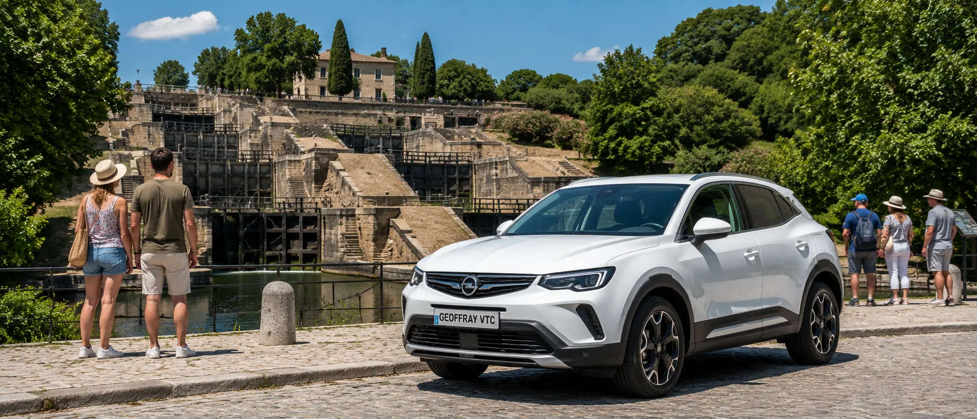 Circuits touristiques dans l'Hérault et l'Aude avec Geoffray VTC Opel Mokka de Geoffray VTC lors d'un circuit touristique dans l'Hérault et l'Aude au départ de Valras-Plage.