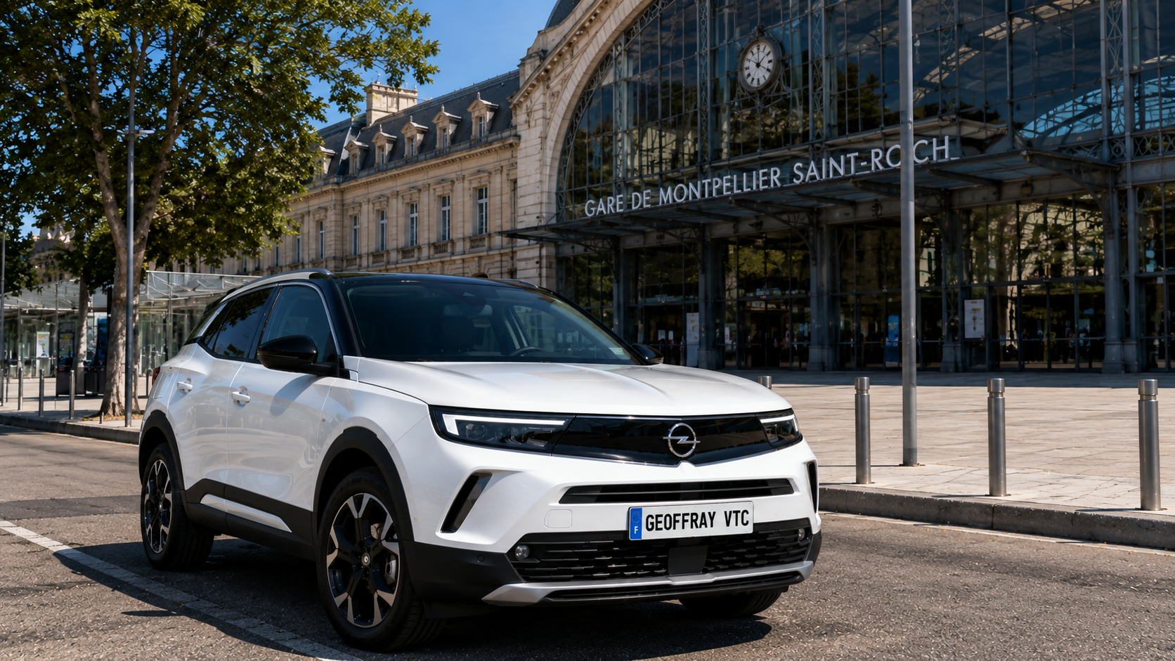 transfert-vtc-gare-montpellier-saint-roch Opel Mokka Geoffray VTC devant la gare Montpellier Saint-Roch